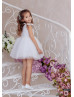 White Satin Tulle Pearl Beading Rustic Flower Girl Dress